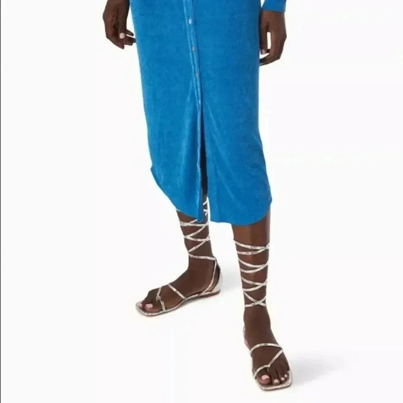 SCHUTZ Krist Flat Sandals in Croc-embossed Metallic Leather 10B - Picture 2 of 14